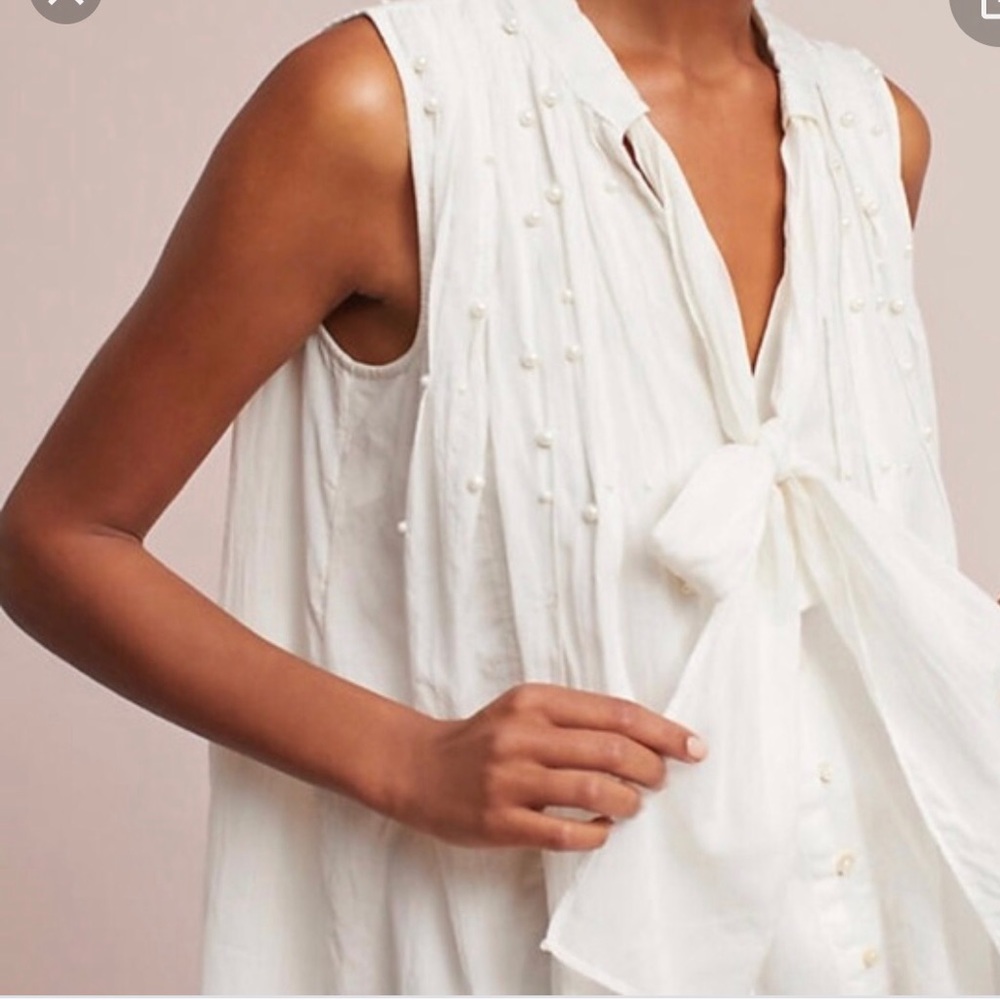 Anthropologie Feather Bone Leonie Pearled Top